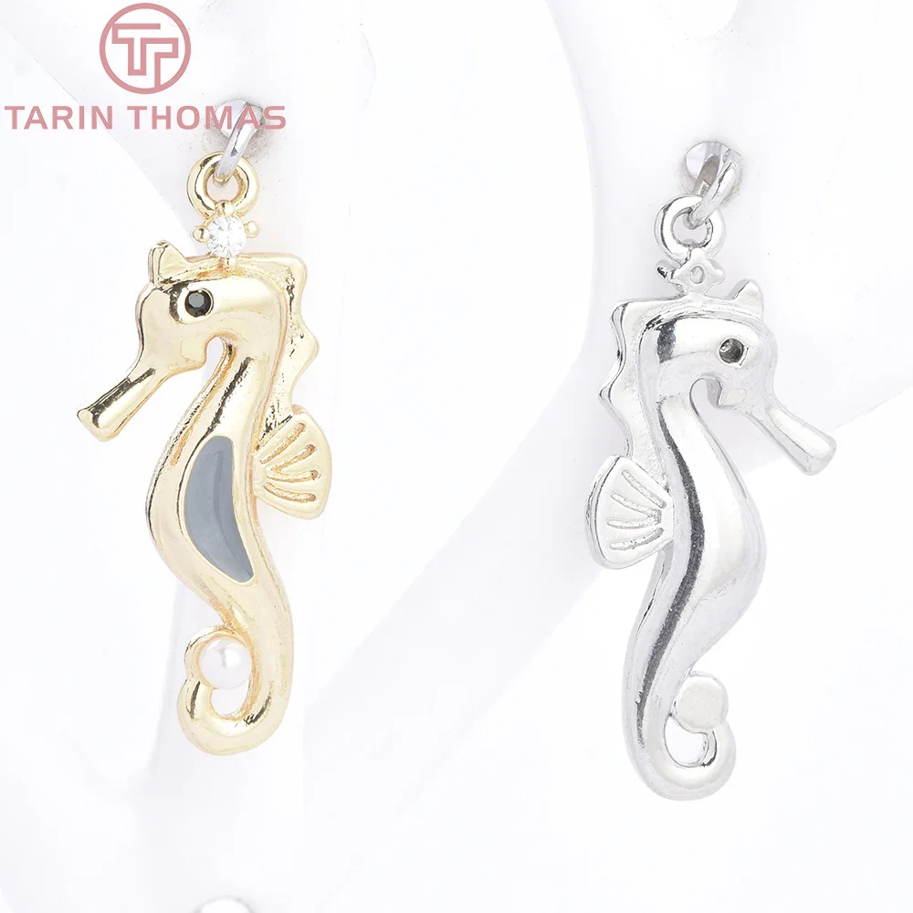 

(9932) 6PCS 9.5x23MM 24K Gold Color Brass with Zircon Seahorse Shaped Oil Drop Pendants High Quality Jewelry Making Findings