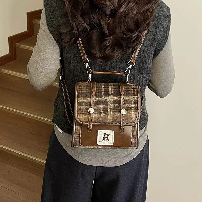 حقيبة ظهر على شكل دب لطيف على الطراز الكوري للنساء - حقيبة ظهر صغيرة بتصميم متخصص مع نمط منقوش ومقبض علوي، عصرية متعددة الاستخدامات #6