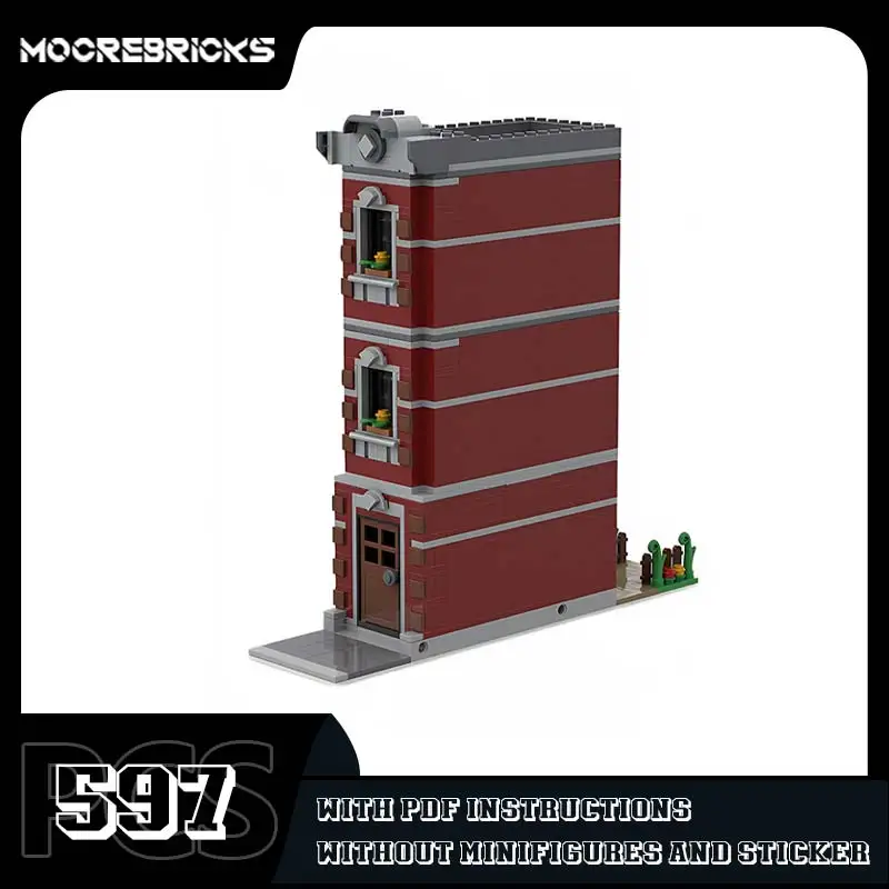 MOC-165163 Modular Dark Red House Street View Building Blocks City Creative Architecture Model Bricks Desktop Display Toy Gift