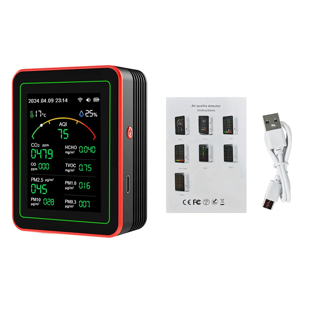 Tuya WiFi 15 in 1 Air Quality Detector Carbon Dioxide Monitor PM0.3 PM1.0 PM2.5 PM10 Formaldehyde CO2 Tester Temperature Meter
