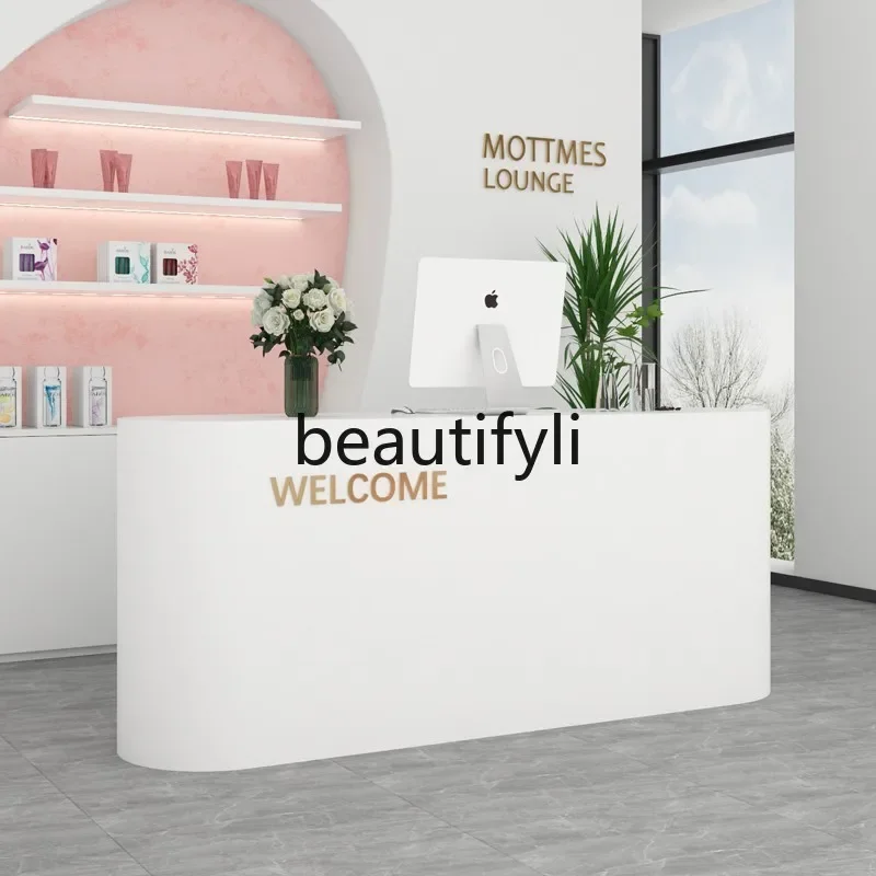 

zzqMinimalist Curved Clothing Store Cashier Desk Beauty Salon Nail Salon Front Desk Creative Company Reception Desk Customizatio