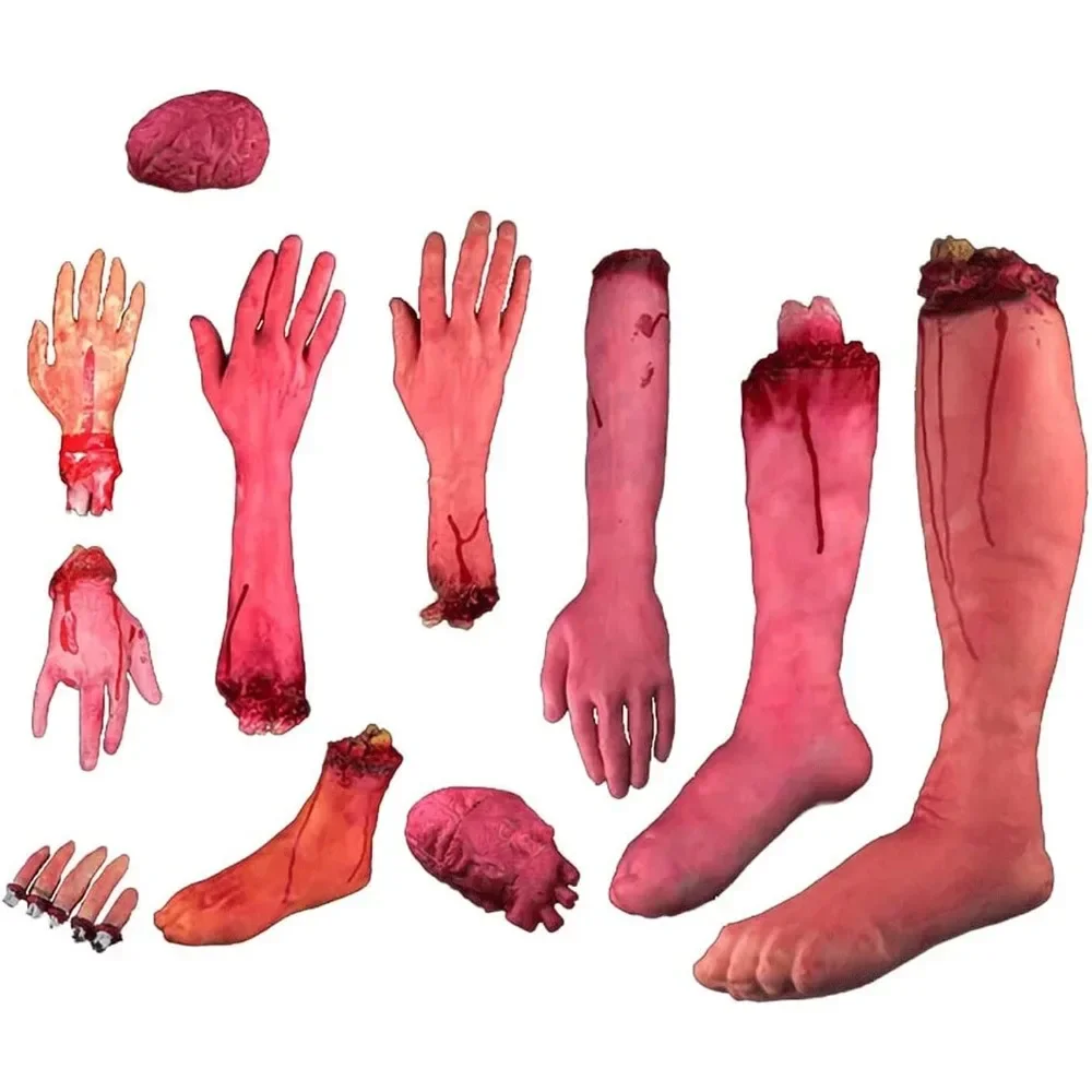 Halloween Body Props, Decorations, Scary 19 Fake Body Parts, with Broken Terrifying Bloody Props, Severed Arms and Fingers Props