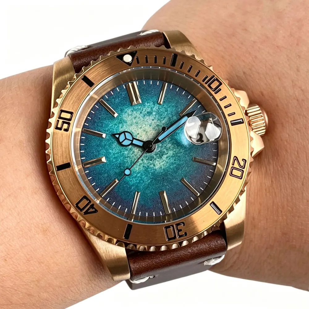Tandorio 40mm 20ATM Solid CuSn8 Bronze Japan NH35 Automatic Mechanical Retro Men's Watch Sapphire Glass Diver Bronze Wristwatch