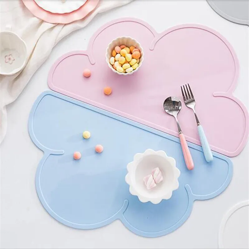 Placemat Kids Plate Mat  Table Pad Food Grade Silicone Waterproof Heat Insulation Kitchen Gadget Easy Cleaning Cloud/Square