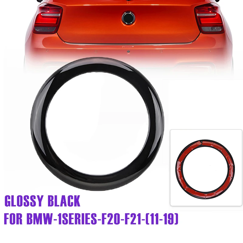 Car Logo Frame Decorative Sticker For BMW 1 Series F20 F21 2011-2019 Gloss Black/Carbon Fiber Pattern Rear Badge Ring Cover Trim