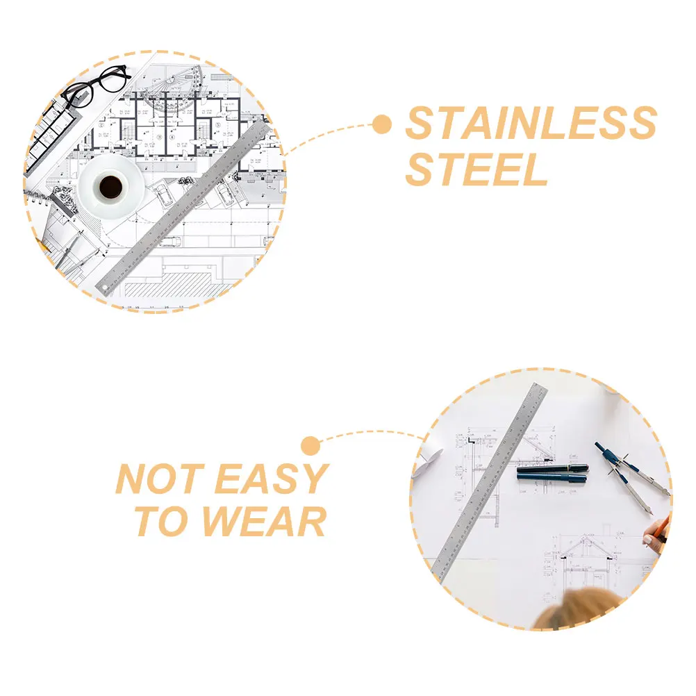 

3Pcs Metal Scale Ruler with Cork Base Anti-Slip Wear-Resistant Straight Ruler for Engineering Drawing Classroom Measurement