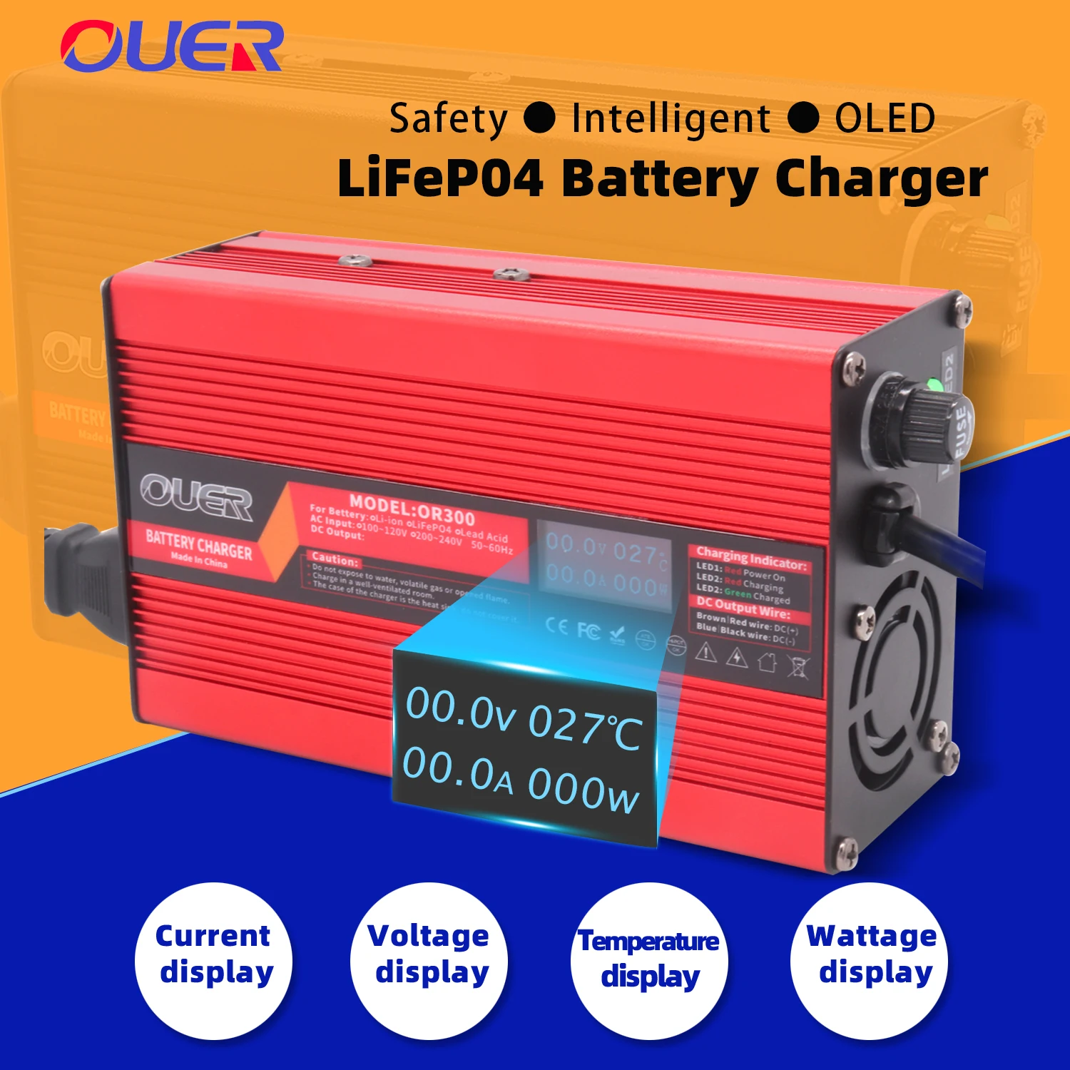 

58.4V 5A LiFePO4 Battery Charger For 16S 48V 51.2V LiFePO4 Battery OLED Display Fast Charger