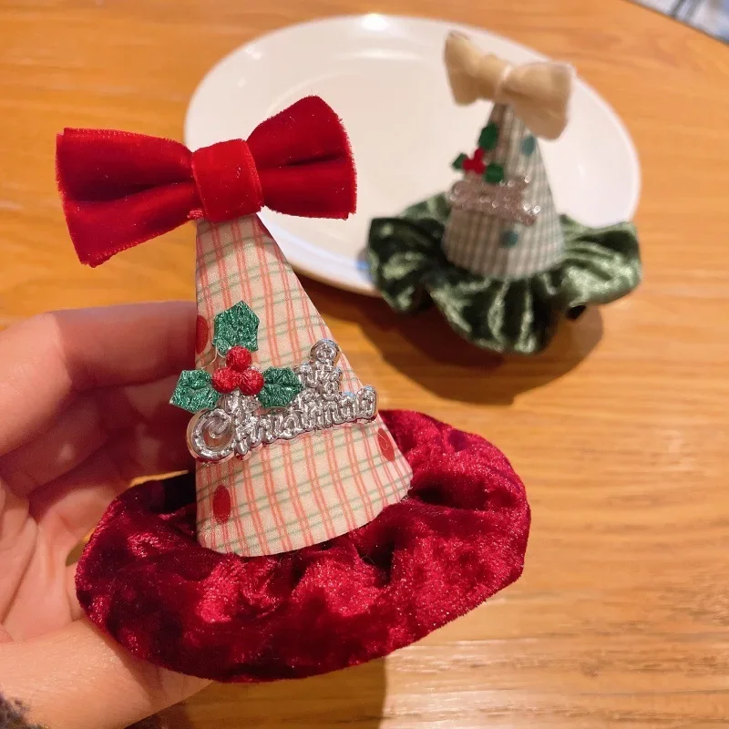 Jepit Rambut Topi Natal Anak Perempuan Jepit Rambut Natal Anak-anak Hiasan Kepala Pita Merah Hijau Aksesori Rambut Dekoratif Natal Wanita ZX07