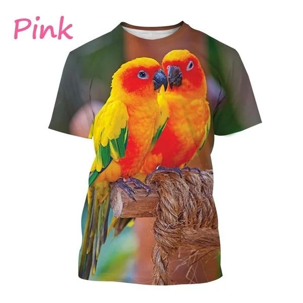 Summer New Fashion Men\'s 3D Printing Parrot Pattern T-shirt Flower T-shirt Breed Cool Short Sleeve Top