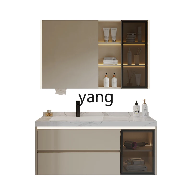 

Yjq cream wind rock slab seamless integrated ceramic basin bathroom cabinet modern simple toilet washstand