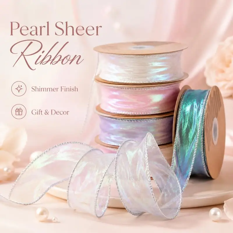 40mm 10 Yards Fischschwanz-Organza-Satinband Reflektierendes Schillerndes Wellenrandband für Geschenkverpackung DIY Schleifen Bastelarbeiten Geschenkverpackung – Detail 1