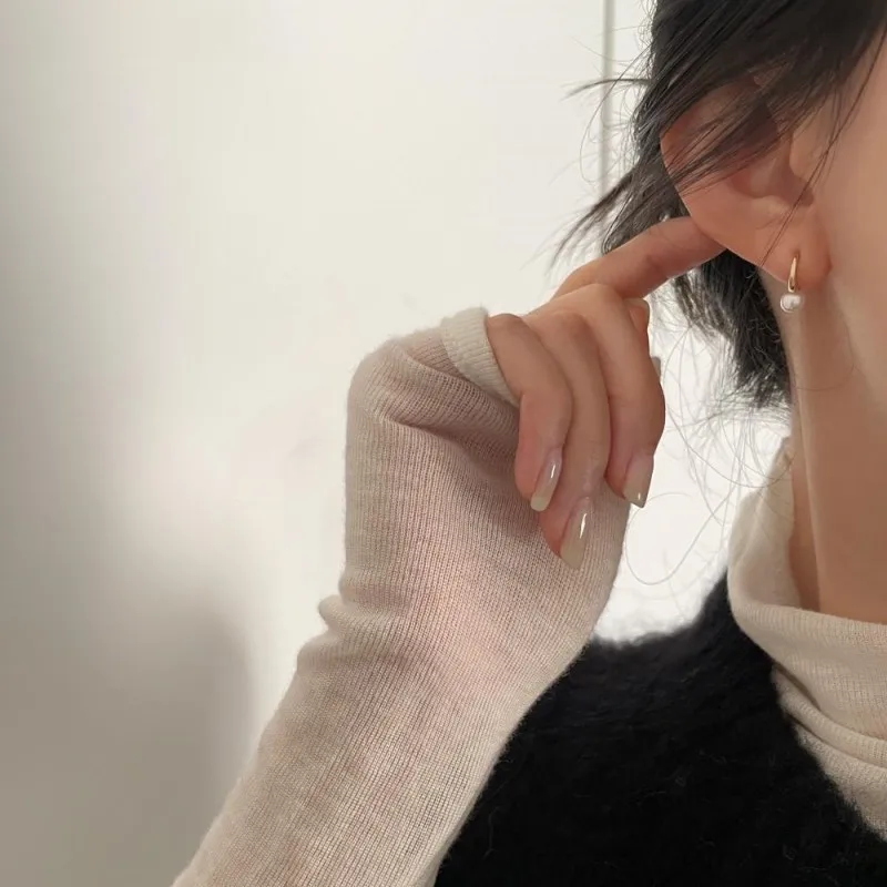 925 Sterling Silver Plated 14K Gold Shell Pearl Earrings for Women Korean Temperament Jewelry Accessories