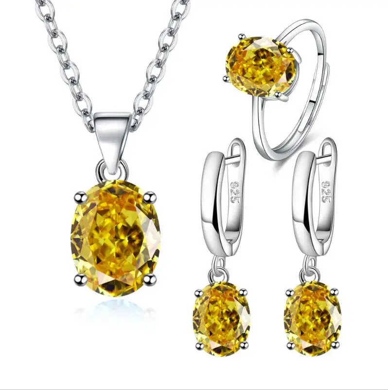 البيضاوي قطع السماء الزرقاء الطبيعية توباز 925 فضة طقم مجوهرات قلادة + حلق + خاتم الأحجار الكريمة مجوهرات للنساء هدية حفلة