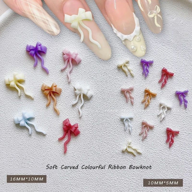 

Soft Carved Resin Colorful Ribbon Bow Tie Nail Art Bowknot Accessories Rhinestones Nails Decorations DIY Manciure Decor Supplies