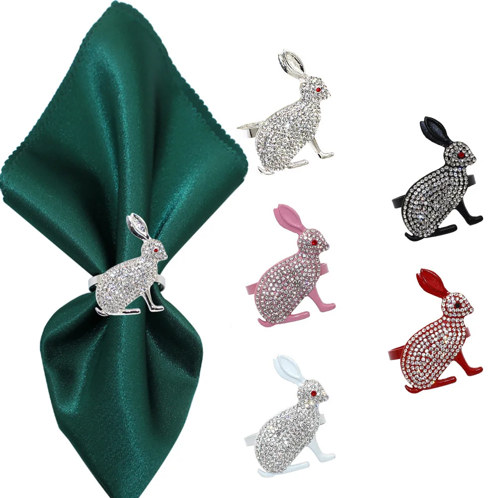 Easter Bunny Diamond Napkin Ring Hotel Party Rabbit Metal Napkin Buckle Handmade Kitchen Table Decoration Ornaments 2023 New