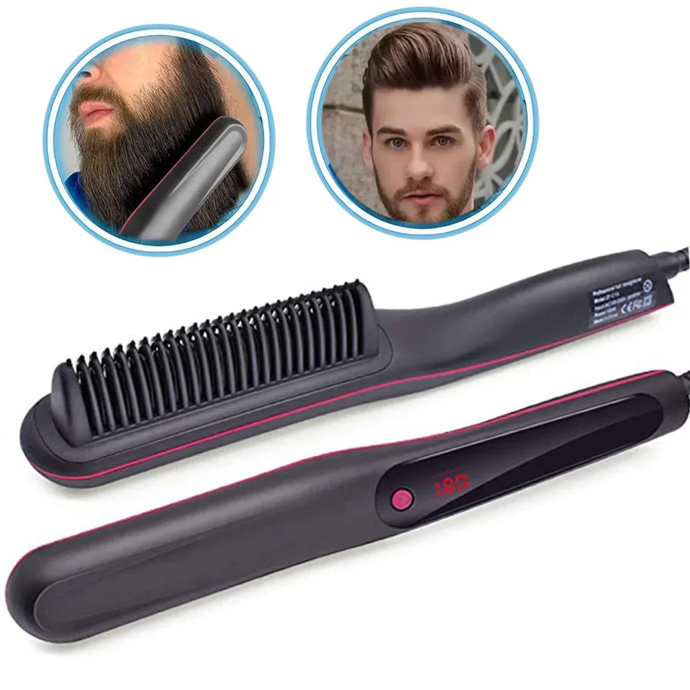 Hair Beard Straightener Comb Anti-Scald Ceramic Heated Beard Brush Portable Beard Straightening Comb