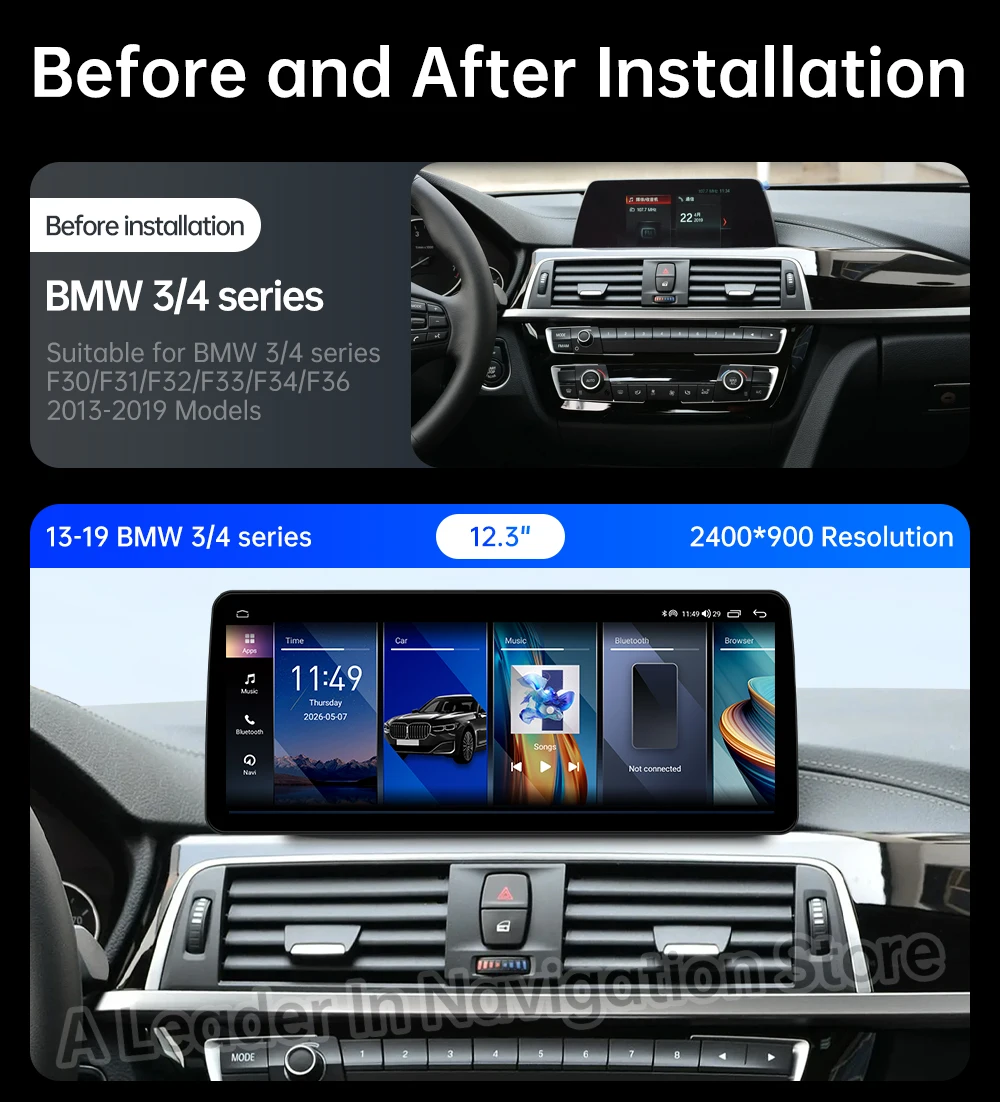 Android 16 Wireless Carplay for BMW 3 4 Series F30 2013 2014 - 2019 NBT EVO System Car Multimedia Radio Player QLED Screen Tool
