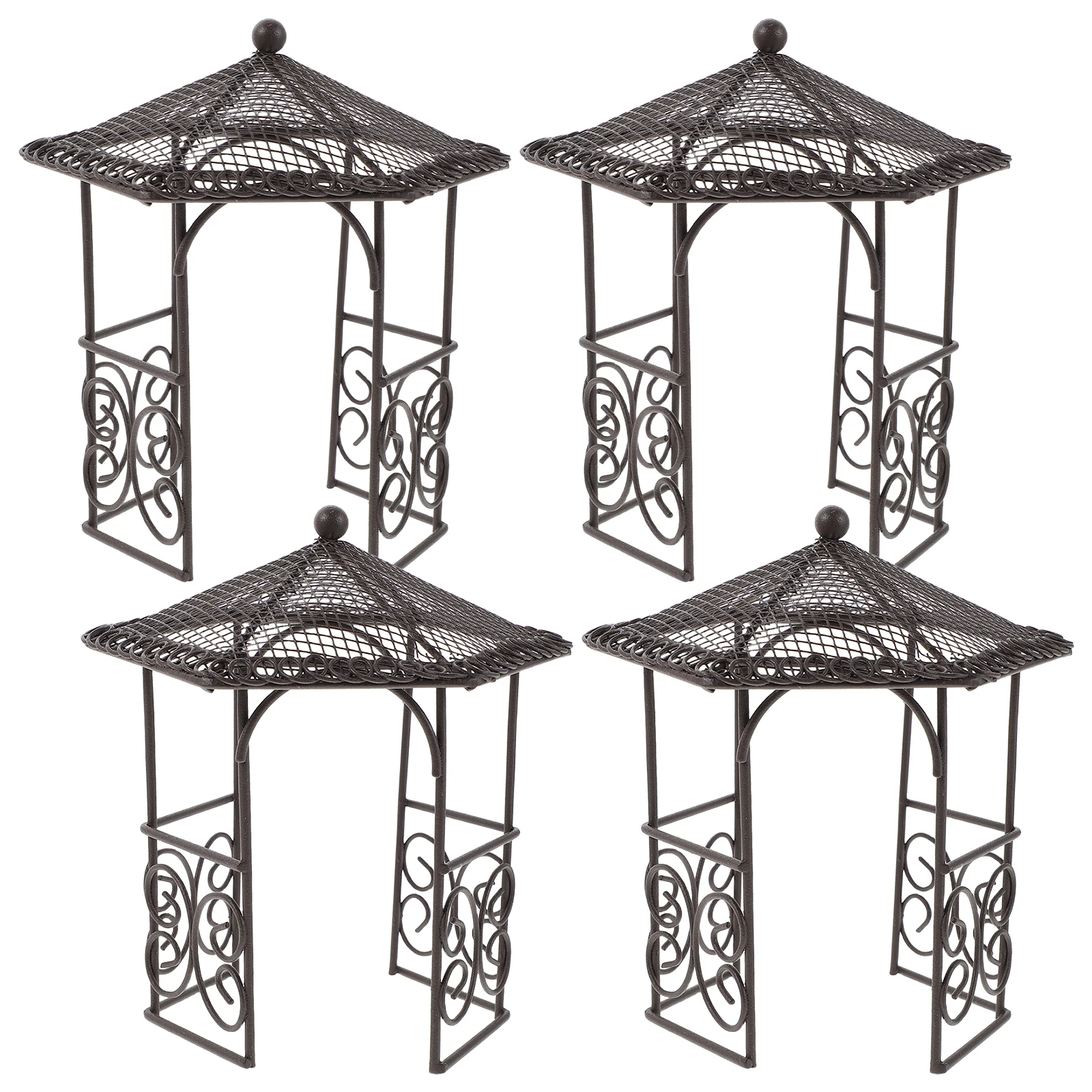 

4 Pcs Mini Wrought Iron Pavilion Dollhouse Miniatures Furniture Fairy Garden for Gardens Accessories Micro Landscape