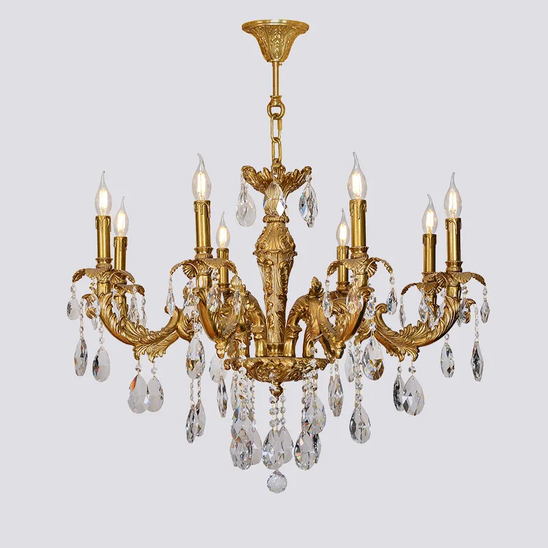 Französischer Kronleuchter aus Vollkupfer, Villa im europäischen Stil, Wohnzimmer, Esszimmer, Schlafzimmer, Kristall