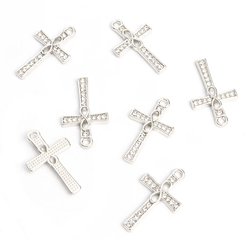 10pcs Creative Rhinestones Cross Charms for DIY Christian Holiday Jewelry Gift Trendy Personality Necklace Earrings Pendants