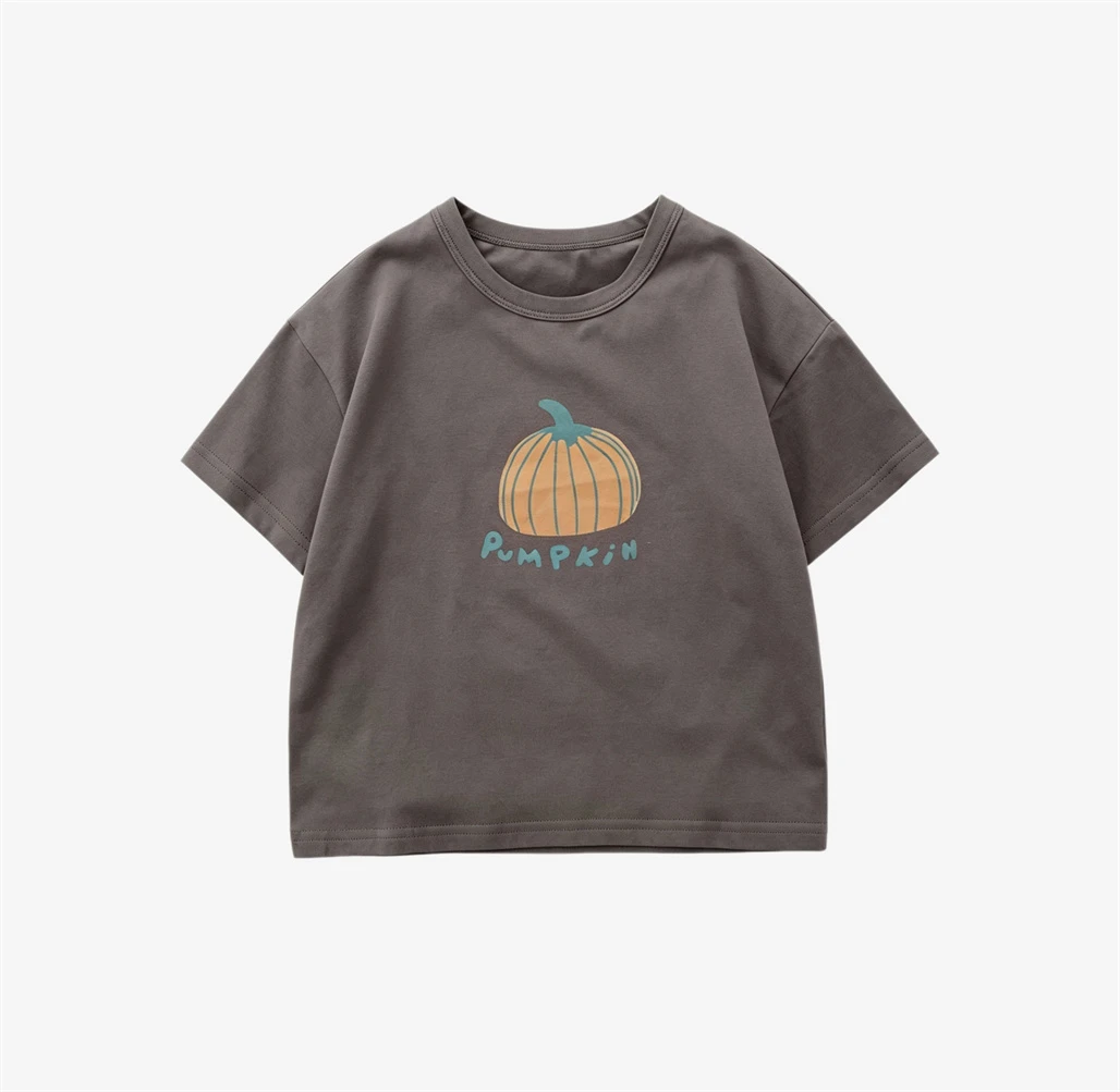 Pumpkin TShirt Summer Clothes For Boys And Girls Cute Tees Kids Short Sleeve Pure Cotton Clothes Solid Color Versatile Pullovers