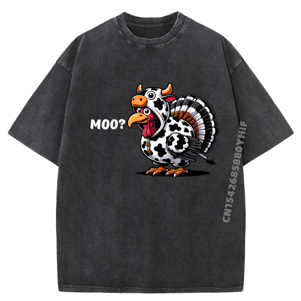 

Turkey Moo Funny Thanksgiving T Shirt Family Graphic Tees Daily Wear Cotton Comfort Washed Tee Shirts For Men Christmas