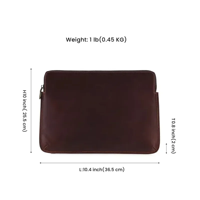 Ręcznie robiona męska torba Cluth ze skóry bydlęcej z opaską na nadgarstek i pokrowcem na laptopa z prawdziwej skóry, odpowiednia do laptopów 14,2 cala