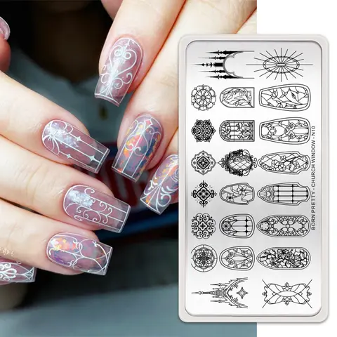 BORN PRETTY CHURCH WINDOW Nail Stamping Plates Nail Art Templates Printing Butterfly French Nails Image Stainless Stencil Tool