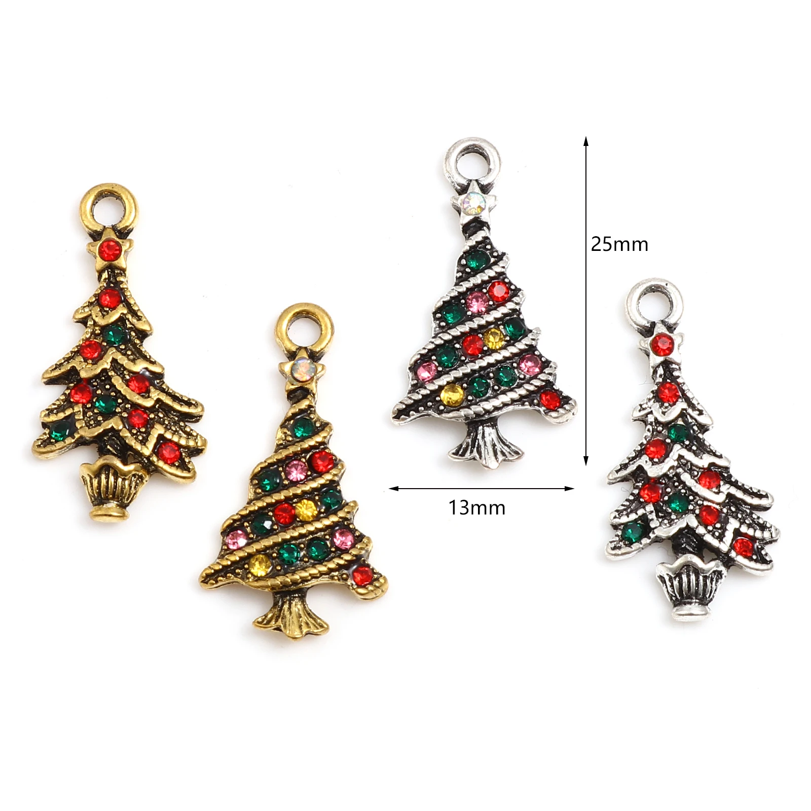 5PCs Multicolor Christmas Tree Charms Pendant Jewelry Making Rhinestone Pendant Necklace DIY Pendant Earrings Findings