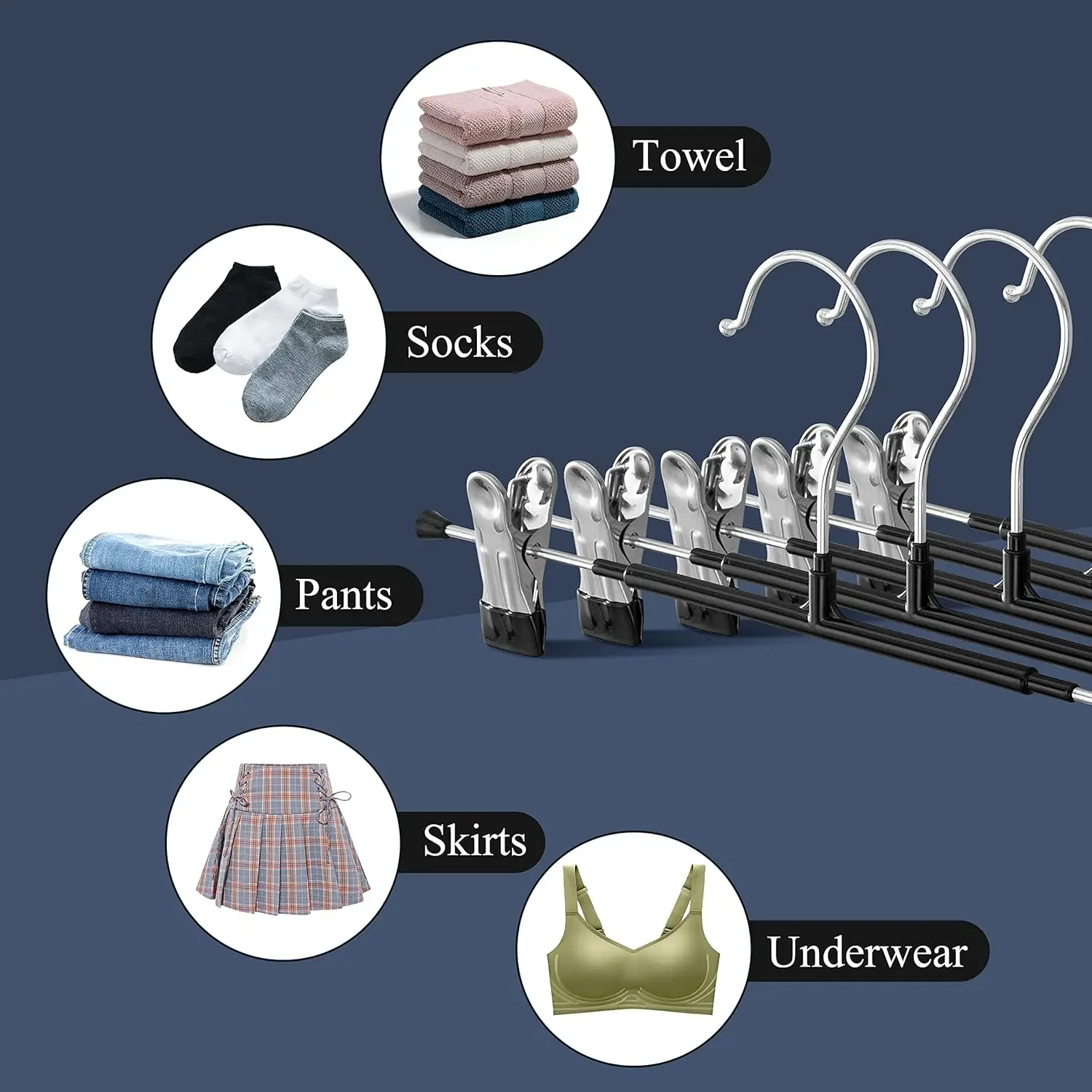 Pants Hangers with Clips Adjustable Skirt Hangers for Women Non-Slip Trousers Hanger for Jeans Clothes Hangers for Pants