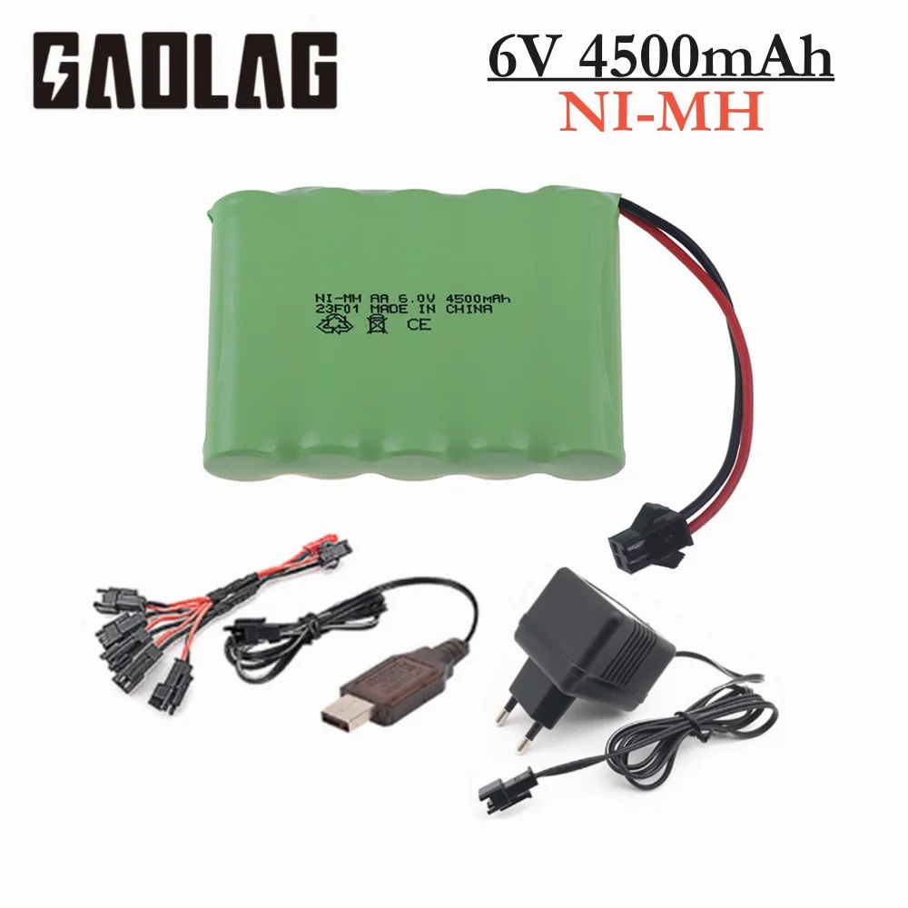 Batería AA NiMH de 6v y 4500mah para juguetes a control remoto, coches, tanques, Robots, barcos, pistolas, batería recargable de 6v, paquete de 5 pilas AA, enchufe SM