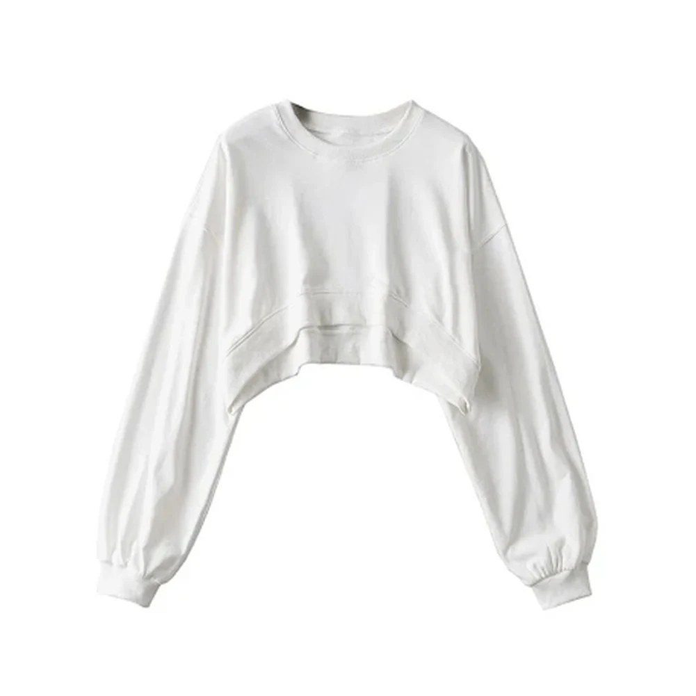 

Sweatshirt Cropped Crop Top Pullover Tops Causal Hoodies Long Sleeve Loose Round Neck Solid Color Daily Female