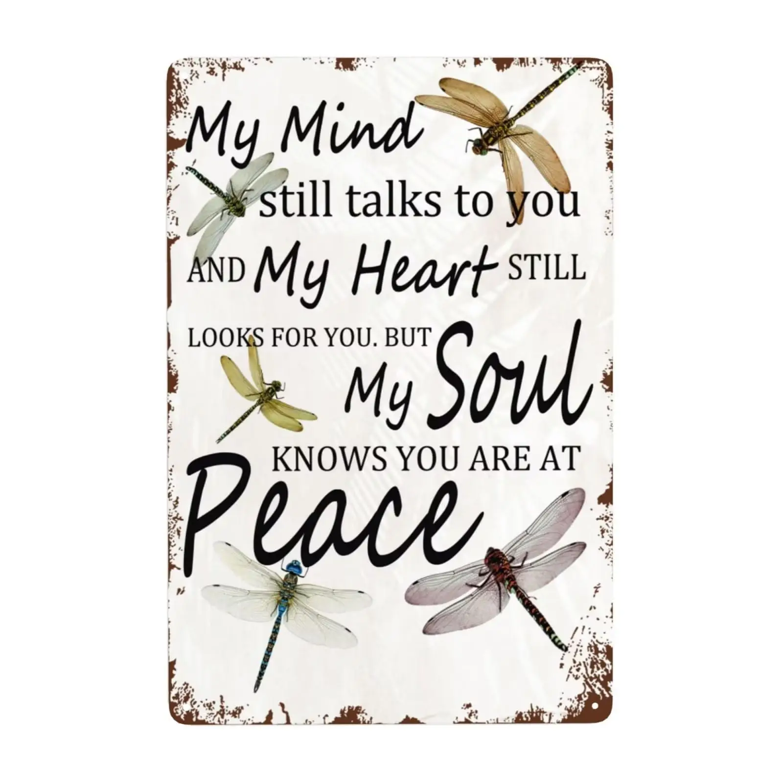 Vintage Wall Decor Metal Plaque Dragonfly My Mind Still Talks To You, Wall Art Nostalgic Tin Sign For Home Kitchen Pubs Decorati