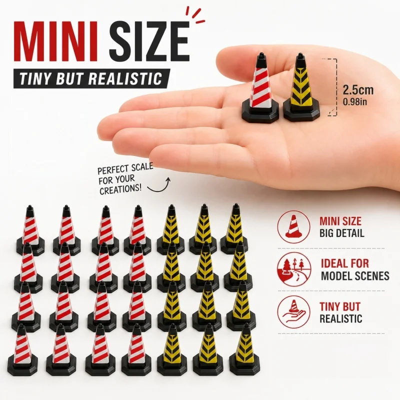 20pcs Mini Traffic Cones, Mini Simulation Cones Road Stop Sign Roadblocks, Suitable for Traffic Scene Sand Table Model