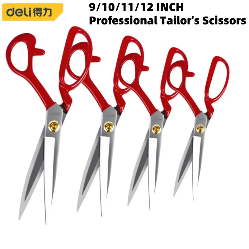Deli 9/10/11/12 Inch Professional Tailor's Scissors Embroidery Scissor Multifunction Household Hand Tool Fabric Sewing Cutter
