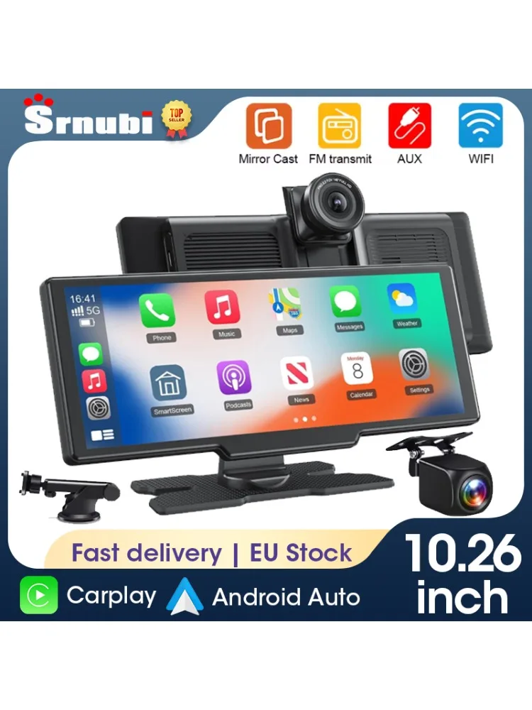 Srnubi 10.26" 4K Samochodowy Rejestrator DVR Bezprzewodowy CarPlay & Android Auto Podwójny Nagrywanie Noktowizor WiFi Nawigacja GPS Rejestrator Wideo — 2