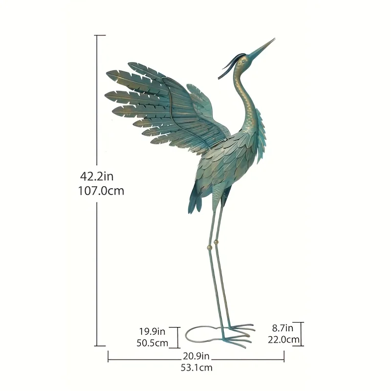 Standing Crane Statue, Metal Sculpture Bird Yard Art, Outdoor Decoration For Garden Yard Lawn Pond Backyard Pool