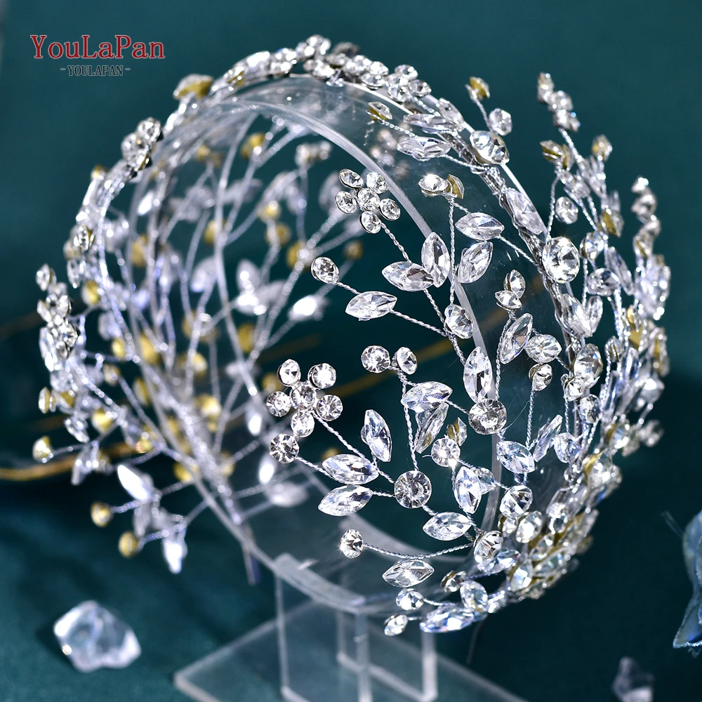 TOPQUEEN, aro para la cabeza de boda de Color plateado, diadema de novia con diamantes de imitación de lujo, accesorios para el cabello hechos a mano, tocados de moda para mujer HP794