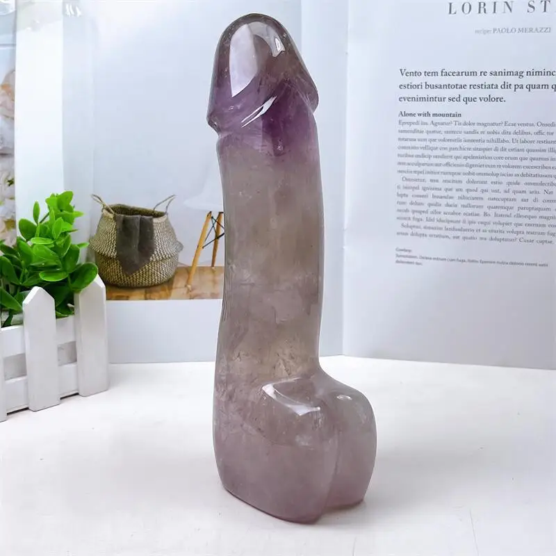 20cm Natural Amethyst Penis Carving Crystal Wand Hand Carved Massage Stick Healing Gemstone For Women Gift 1pcs