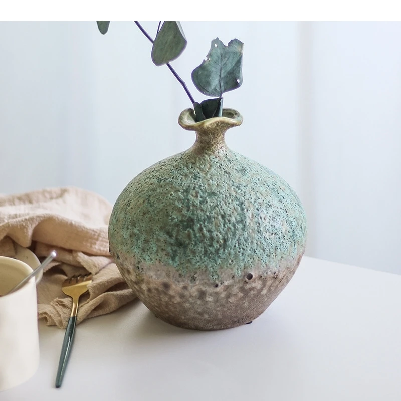 Retro Painted Ceramic Vase Kiln Change Porcelain Flower Pots Decorative Artificial Flowers Floral Arrangement Vintage Home Decor