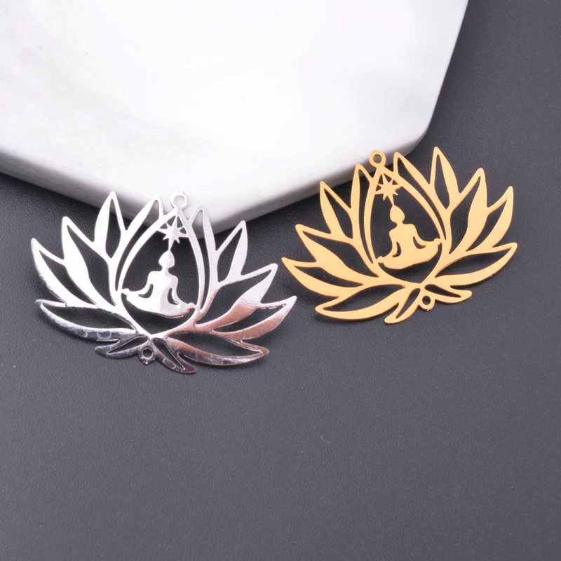 6pcs  38*25mm Brass Gold Color Lotus Charms Brass Jewelry Accessories supplier