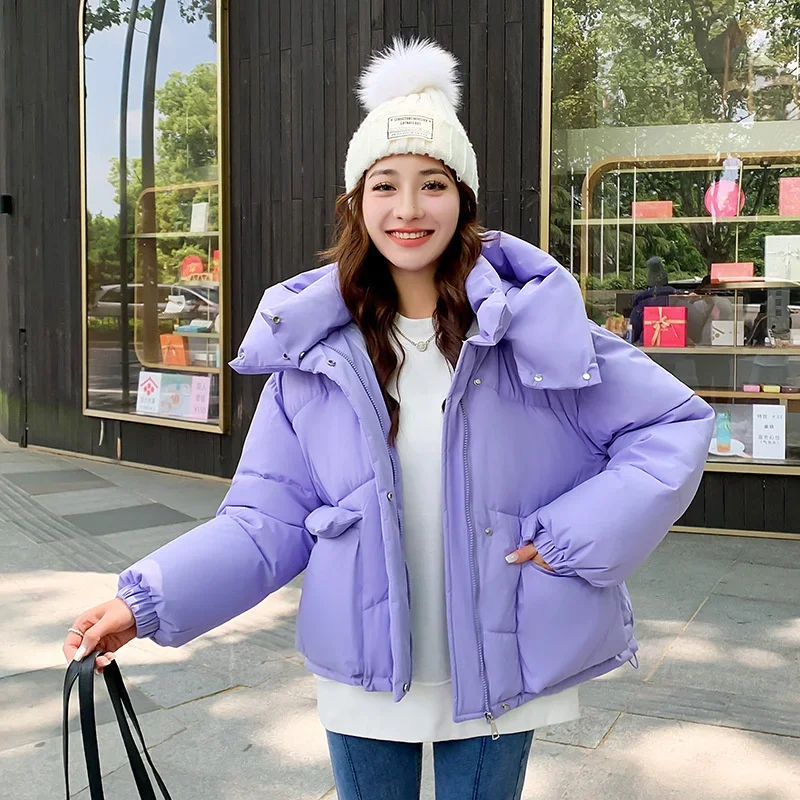 Ropa de calle, abrigo corto de invierno para mujer, chaqueta acolchada de algodón, ropa de pan, abrigo grueso con capucha, ropa de abrigo holgada para estudiantes