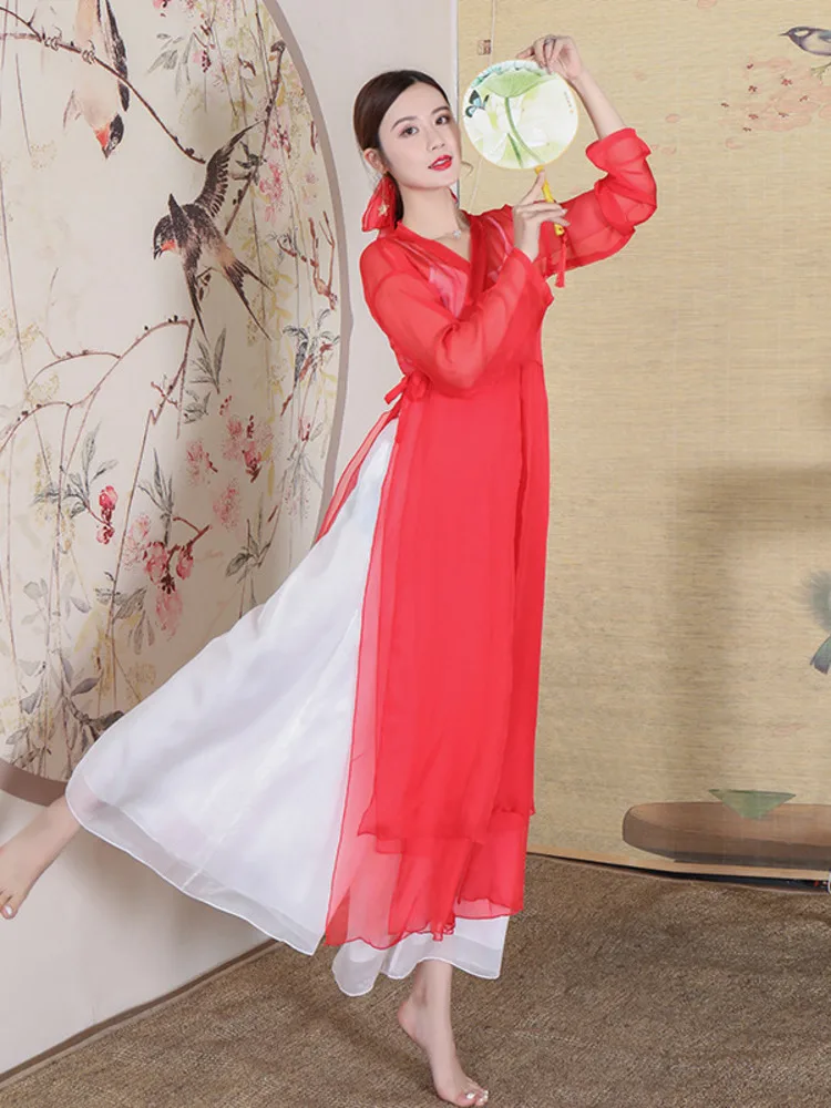 Oriental Dance Dress Chinese Classical Dance Women Pants Ladies Transparent Mesh Cheongsam Tops Classical Dance Clothing