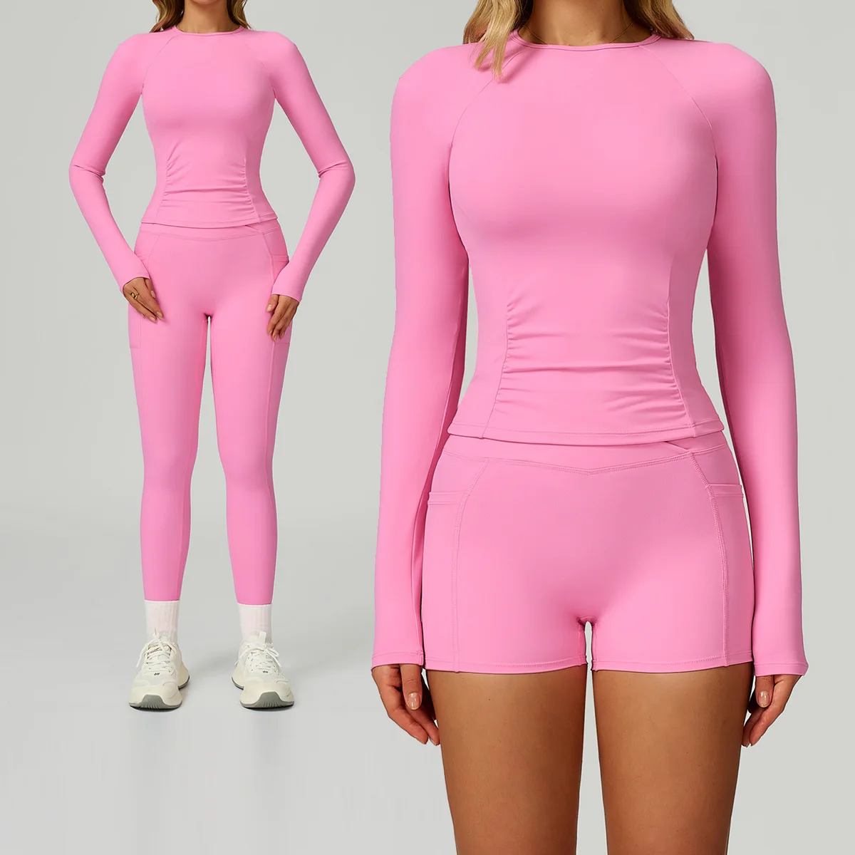 

Yoga Set 2 PCS Seamless Women Workout Set Sportswear Gym Clothing Fitness Long Sleeve Crop Top High Waist Leggings Sports Suits