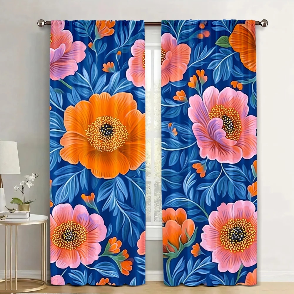 

2pc, Window Curtains Peony Flower Vintage Durable 100% Polyester Fabric,Without Electricity Holiday Decorations Suitable for