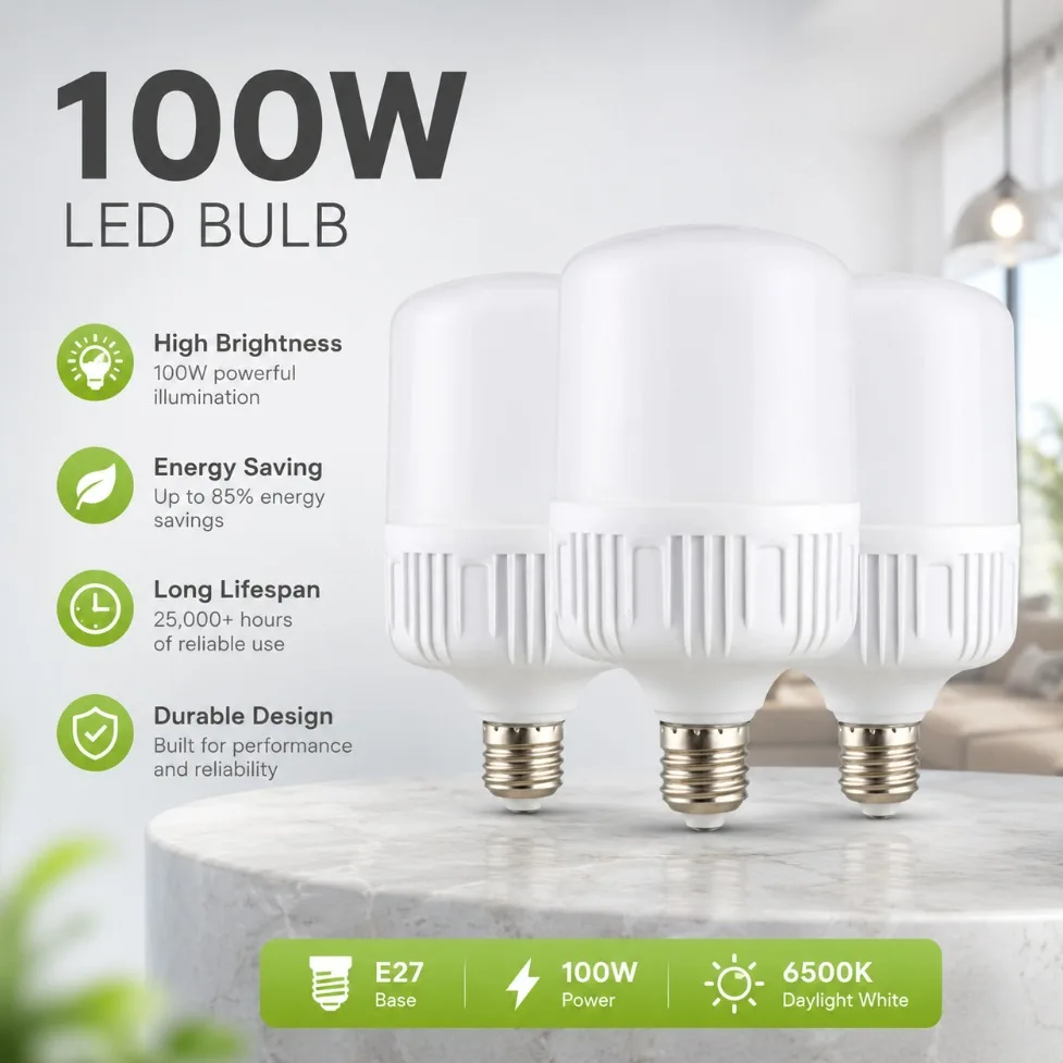 5W 30W 50W 60W 100W E27 Screw Base LED Bulb AC220V High Brightness White Light Eye Protection Flicker-Free High Heat Dissipation