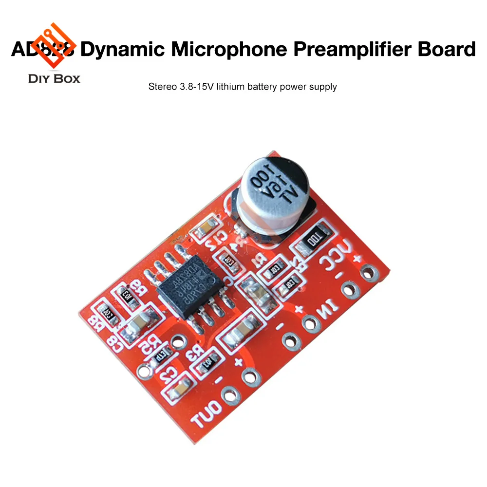 AD828 Dynamic Microphone Stereo Front Amplifier Board Audio Amplifier Module DIY Audio Modification Accessories DC 3.8V-15V