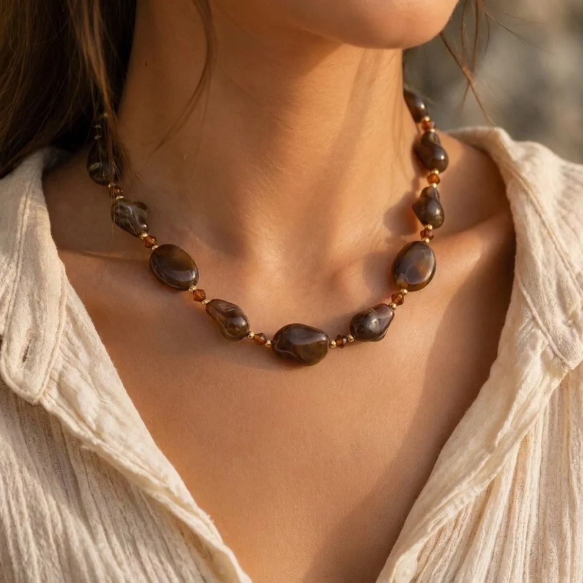 Vintage Unregelmäßige Braune Acryl-Perlenkette für Damen und Herren, Lässiger Minimalistischer Kristall-Abstandsperlen-Choker, Ins Ästhetischer Schmuck – Detail 20