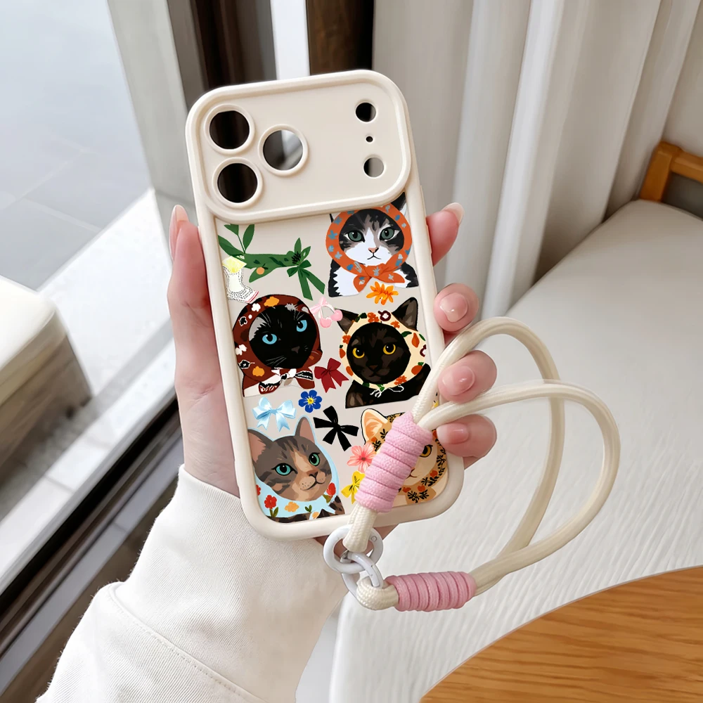 Handyhülle für Samsung Galaxy Note 20 S25 S26 Plus S24 S23 FE S25 S24 Ultra A55 A56 5G Lustiges Kopftuch Katzen-Lanyard Silikonhülle – Detail 4