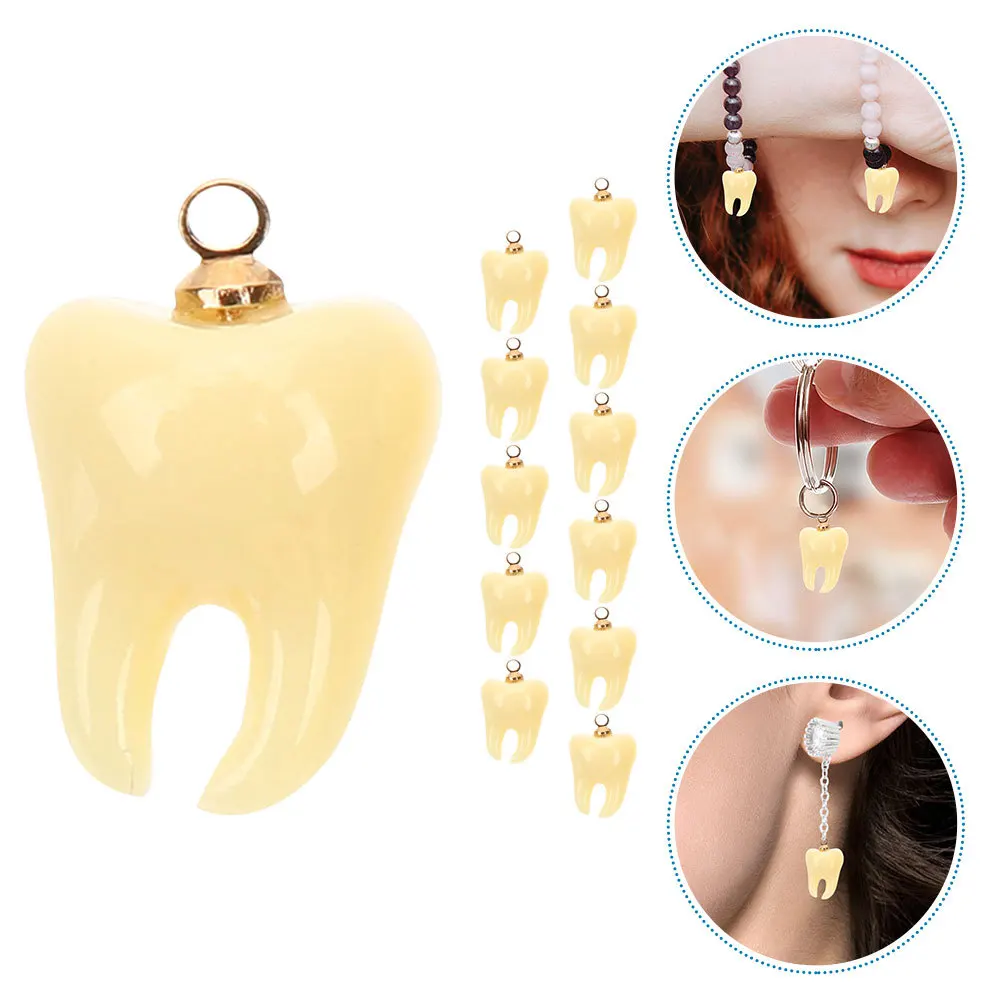 

12pcs Teeth Pendant Charms Resin Lightweight Exquisite Design Diy Jewelry Making Craft Ornament Small Tooth Resin Pendants For
